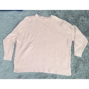 Aerie Waffle Knit Pullover Sweater Womens Med Pink Excellent Oversized Crewneck
